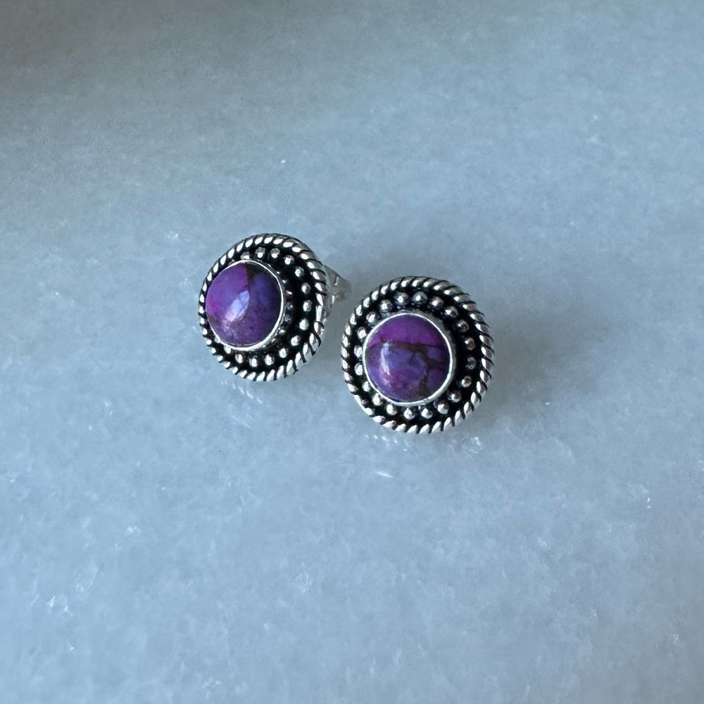 NWOT Sundance Blooming Wreath Earrings, Purple Copper Turquoise, Sterling Silver